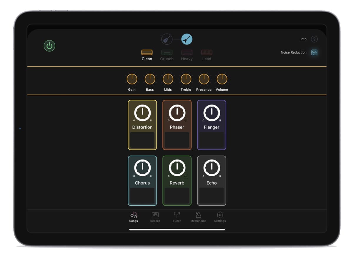 Digital amplifier interface with effects pedals and tone controls