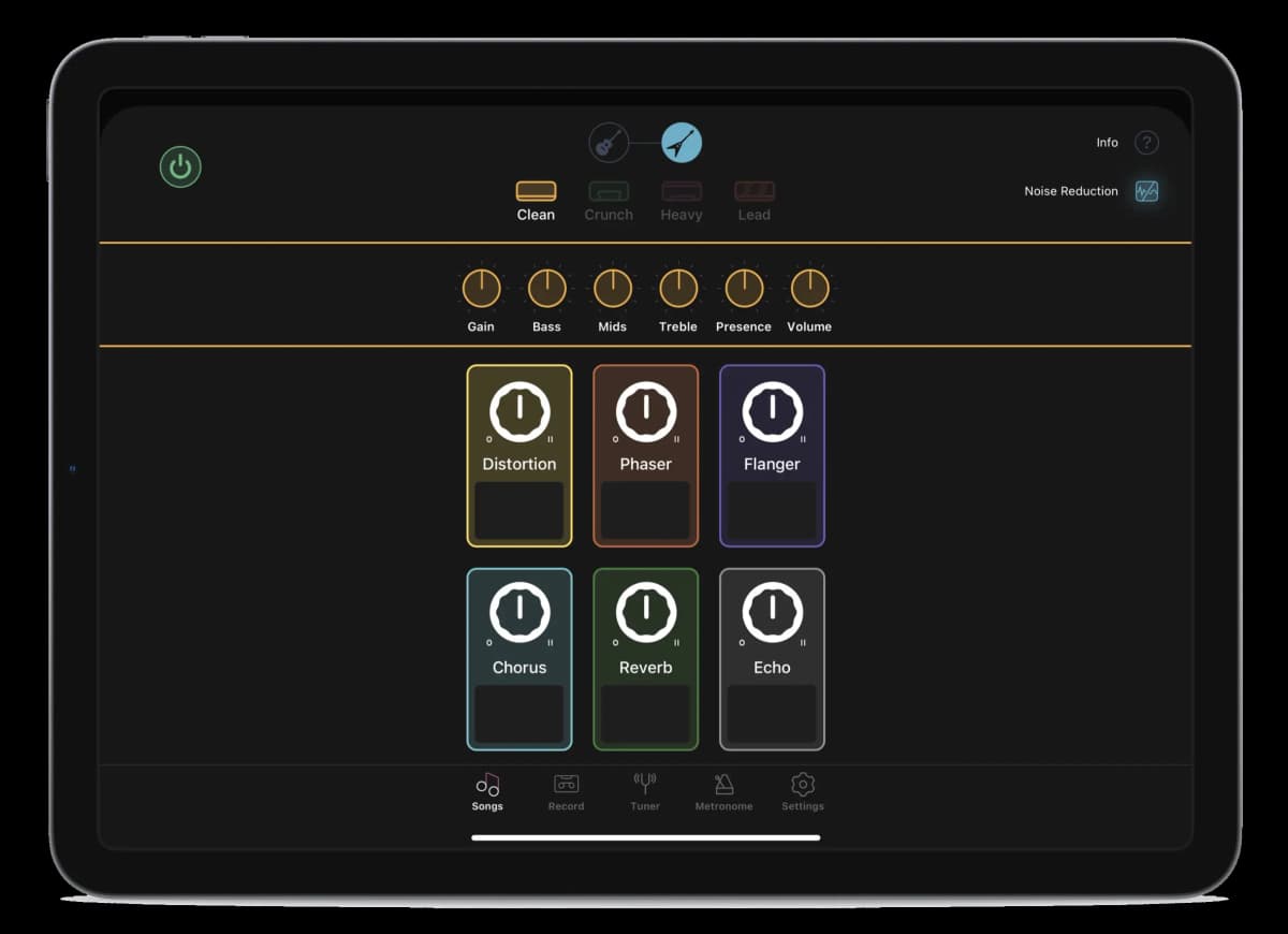 Digital amplifier interface with effects pedals and tone controls