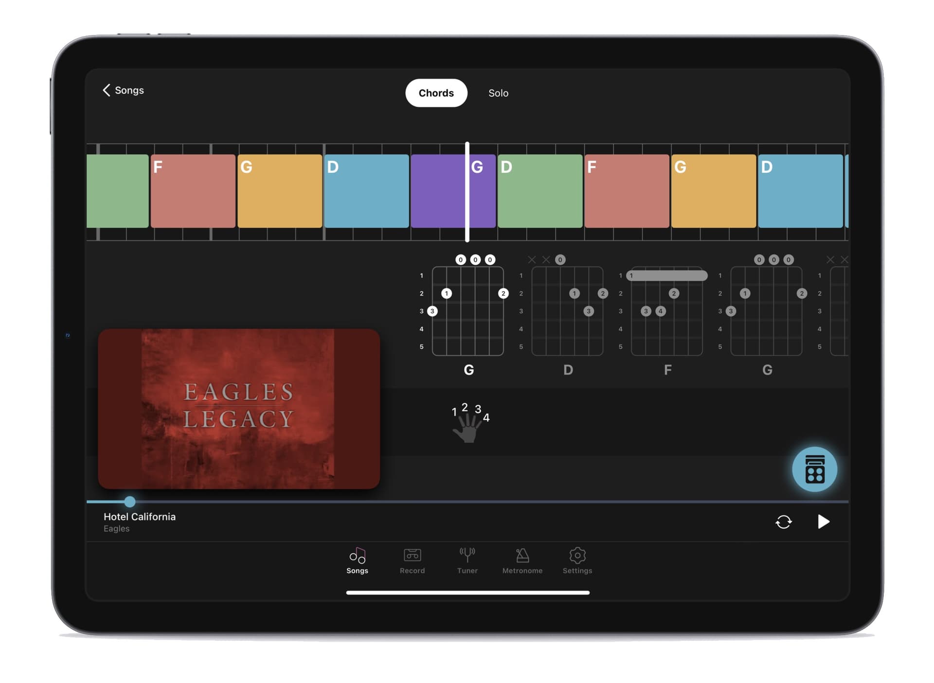 Rechords chord mode with color-coded chord progressions
