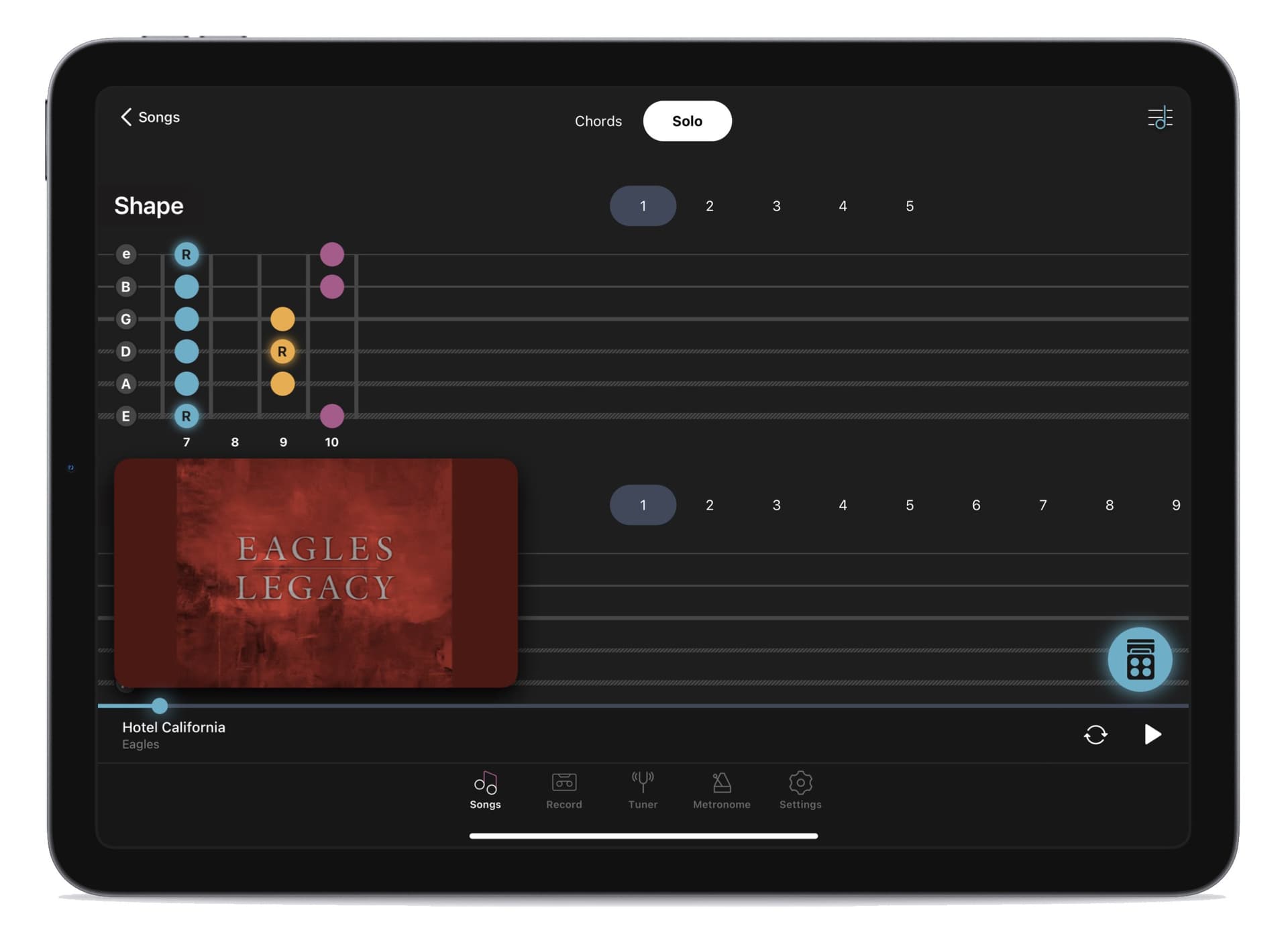 Rechords solo mode with fretboard visualization
