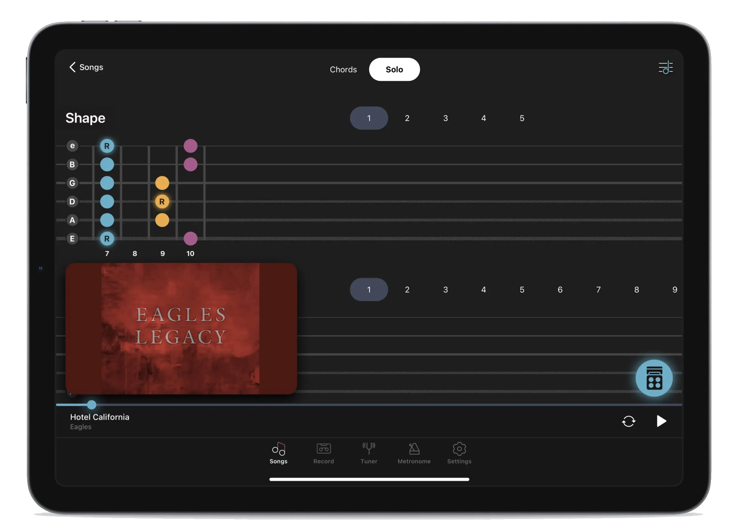 Rechords solo mode with fretboard visualization