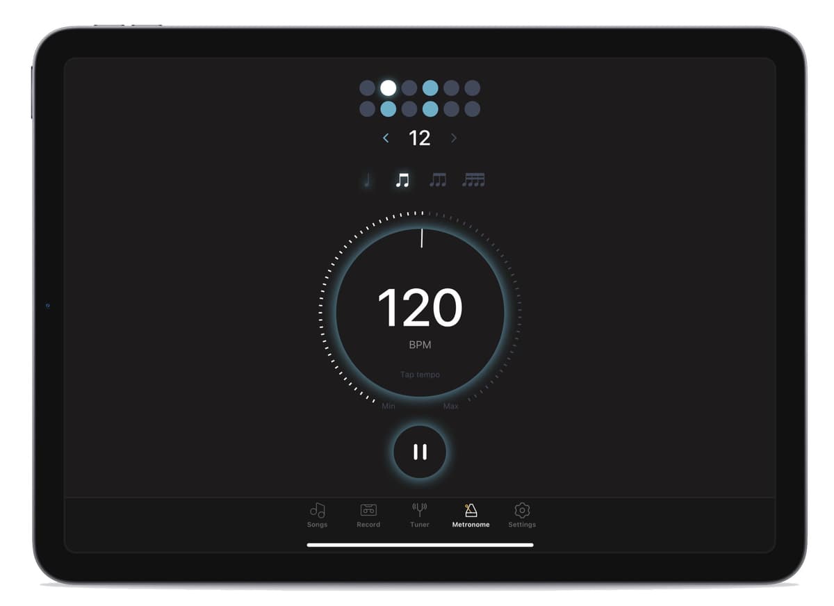 Metronome interface set to 120 BPM